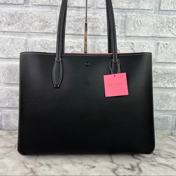 Kate Spade Large All Day Carryall Tote Shoulder Bag Black & Burgundy Wristlet - Picture 6 of 16
